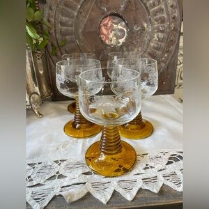 Vintage MCM cordial Baileys drink glasses set yellow gold